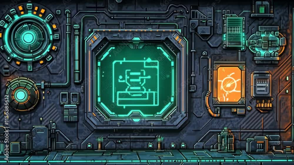 Poster detailed futuristic control panel with glowing elements showcasing advanced technology in a sci-fi e