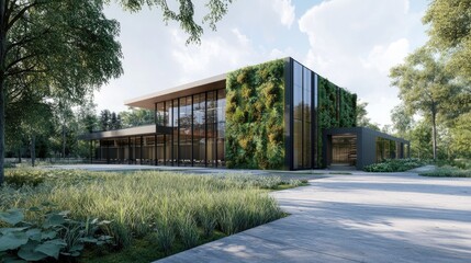 Obraz premium Modern Eco-Friendly Building Architectural Design Rendering
