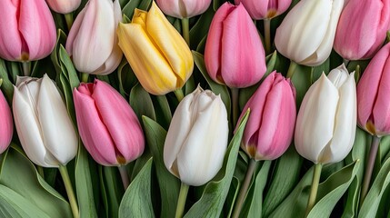 Pastel floral concept. Vibrant tulips in various colors create a stunning floral display.