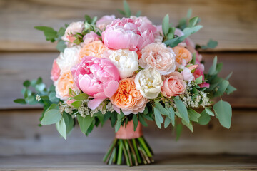 Fresh Pink Peonies and Roses in Bloom with Copy Space Perfect for Romantic Floral Photography






