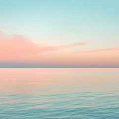 A tranquil ocean scene at sunset with pastel skies and calm waters, evoking peace and serenity.