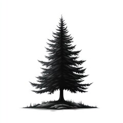 Fototapeta premium Black pine tree, silhouette, isolated on white background.