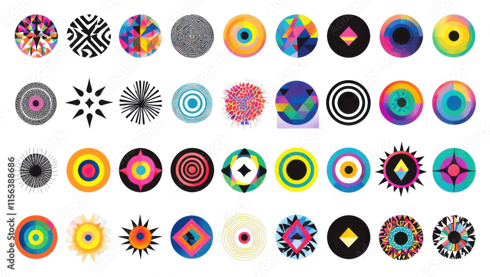 Poster vibrant geometric patterns showcase digital art display creative studio abstract design close-up vie
