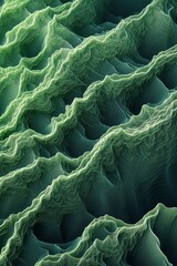 Obraz premium A highly detailed abstract image showcasing a green textured surface, resembling a topographic map or microscopic landscape.