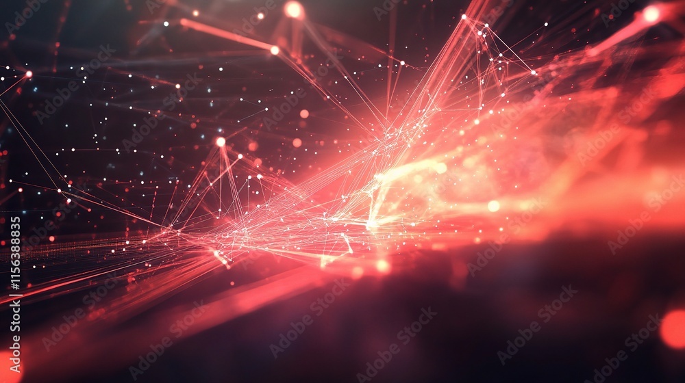 Poster red abstract network: a vibrant, abstract representation of a digital network, with glowing red line