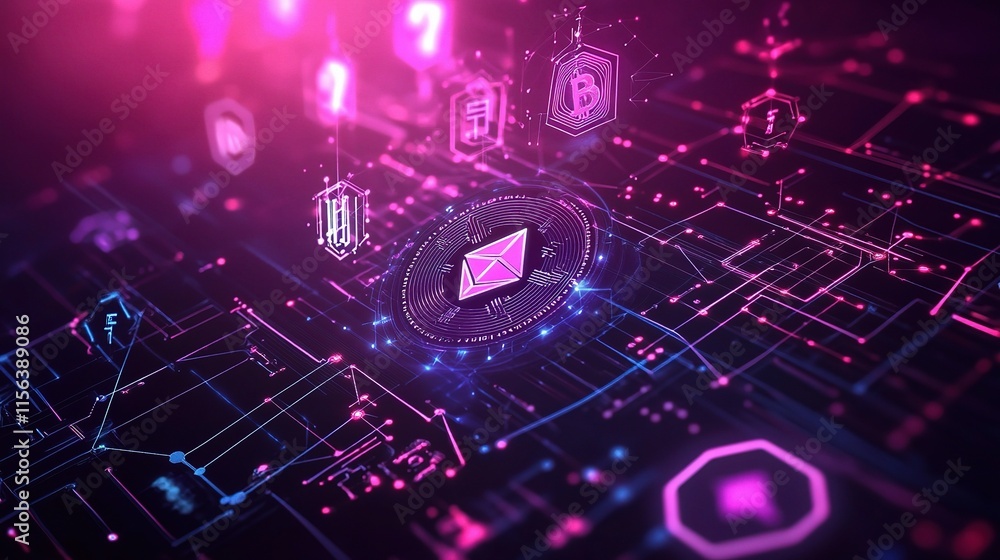 Poster futuristic abstract vector background with blockchain elements