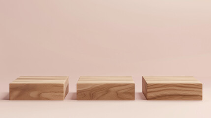 podiums in rectangular format, made of wood, with pastel pink background. Ai generated images