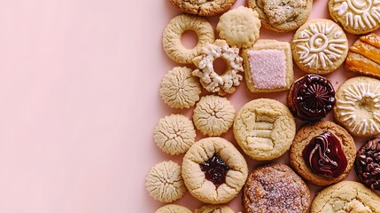 Assorted Delicious Homemade Cookies Pink Background