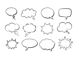 A collection of hand-drawn line art speech bubbles, perfect for adding dialogue to any project.