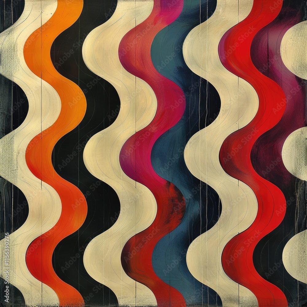 Poster abstract wavy pattern in vibrant colors, creating a dynamic visual rhythm.