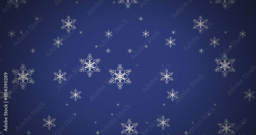 Poster image of snowflake icons in seamless pattern against copy space on blue background