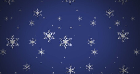 Image of snowflake icons in seamless pattern against copy space on blue background