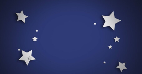 Image of star icons in seamless pattern against copy space on blue background