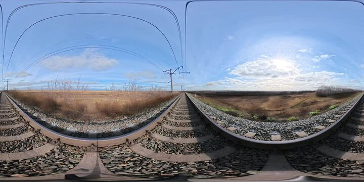 VR 360 View Of empty railway track in rural countryside