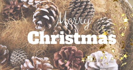 Close-up of pine cones and straw arranged during christmas time the christmas festivity vector illus