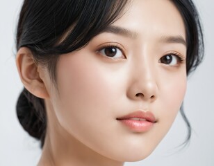 Obraz premium Portrait of a beautiful young Asian woman with fresh clean skin and long thick black hair