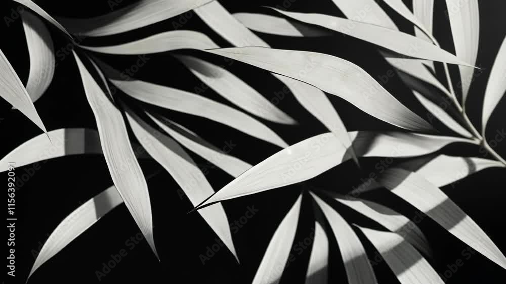 Poster monochrome display of leaves creating interesting patterns and shadows