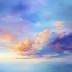 Pastel sunset cloudscape over calm ocean.