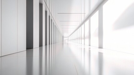 Obraz premium Modern Sleek Office Corridor with Long Views and Bright Design