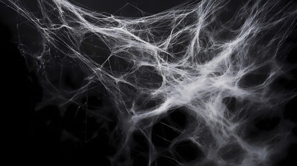 Obraz premium Halloween spider web on black background, creepy cobweb corner design, spooky arachnid silk patterns for horror theme decorations, backdrop for october festivities. Silken. Illustration