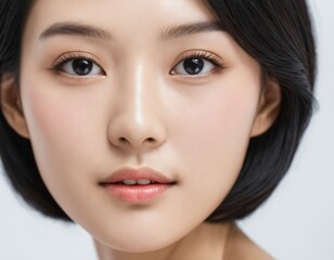 Obraz premium Portrait of a beautiful young Asian woman with fresh clean skin and thick black hair