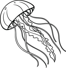 Jellyfish outline vector and straightforward illustration line art design on a white background.