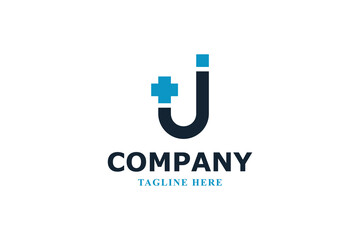 letter j u plus smile and medical logo