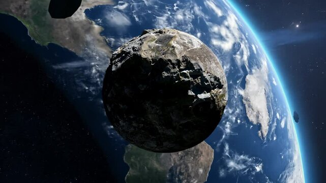 A huge asteroid or a wandering planet dangerously close to Earth. A cosmic threat to civilization. A cosmic menace is dangerously close to Earth, sparking fears for humanity's future.