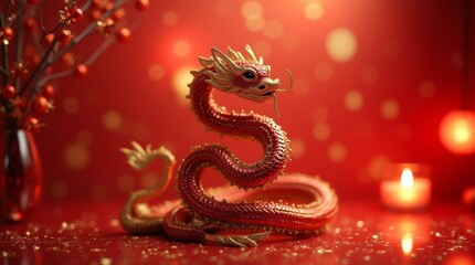 Obraz premium chinese new year decorations, chinese new year decorations showcase earth snake symbol in a bright, elegant setting, creating a festive ambiance 