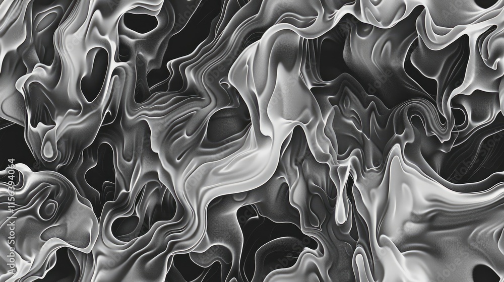 Poster abstract black and white fluid design with swirling patterns.