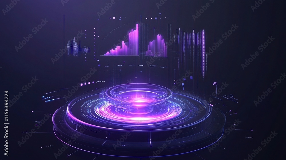 Poster holographic financial data graph display with dynamic elements