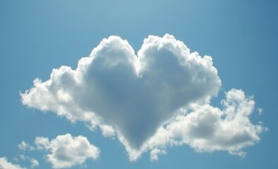 White heart-shaped cloud in a clear blue sky, symbolizing love and harmony with nature.
