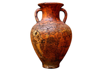 Ancient cracked amphora isolated on a transparent or white background