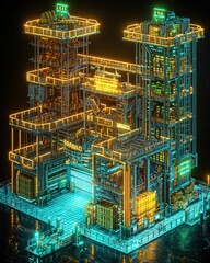 Obraz premium Futuristic Industrial Complex with Neon Glow and Advanced Design