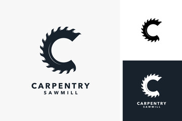 Letter C in wood saw for carpentry logo design