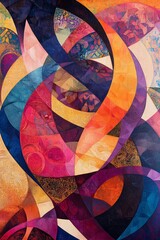 Fototapeta premium A colorful piece of art with a blue and orange swirl. The blue and orange swirls are in the middle of the piece