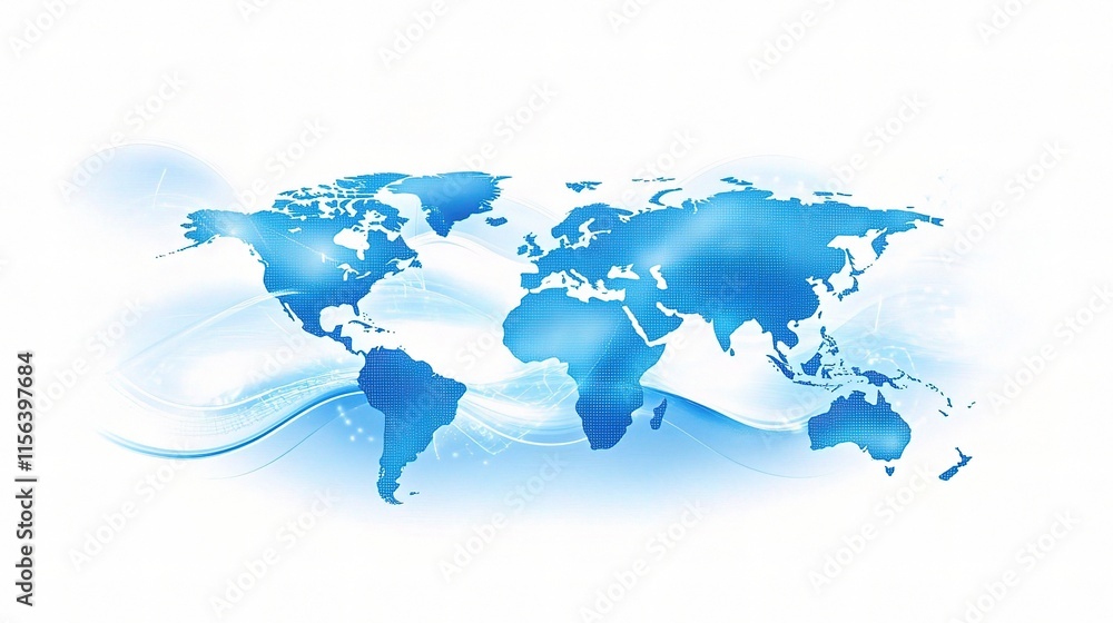Poster blue world map with abstract background for business and concepts