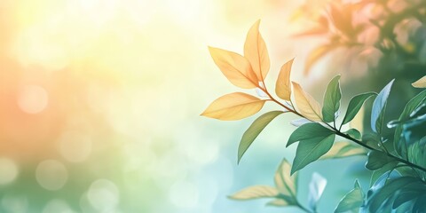 Fototapeta premium Close-up of sunlit leaves with a soft bokeh background, capturing the essence of tranquility and nature's beauty.