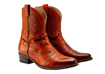 Cowboy leather boots isolated on a transparent or white background