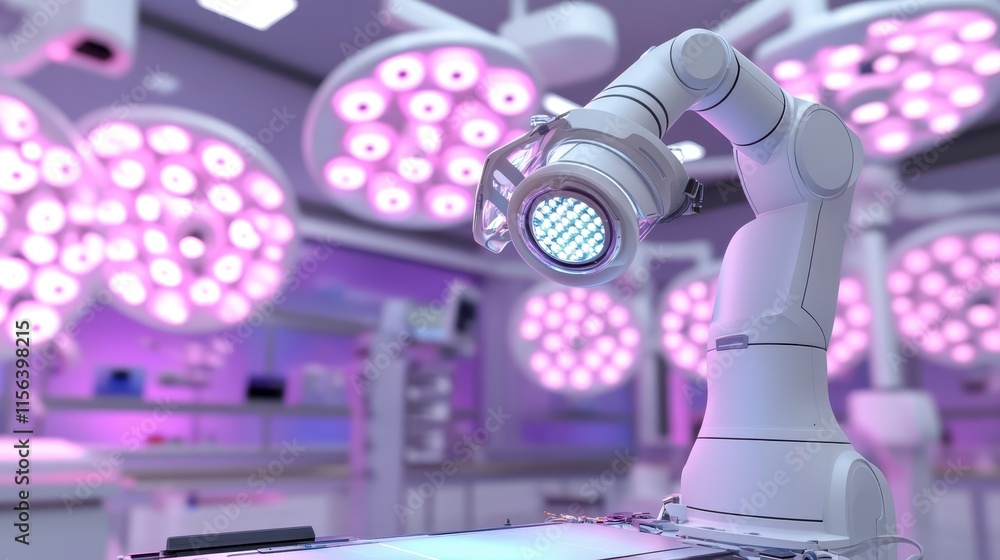 Poster a robotic arm equipped with a light source is positioned in a modern surgical room illuminated by vi