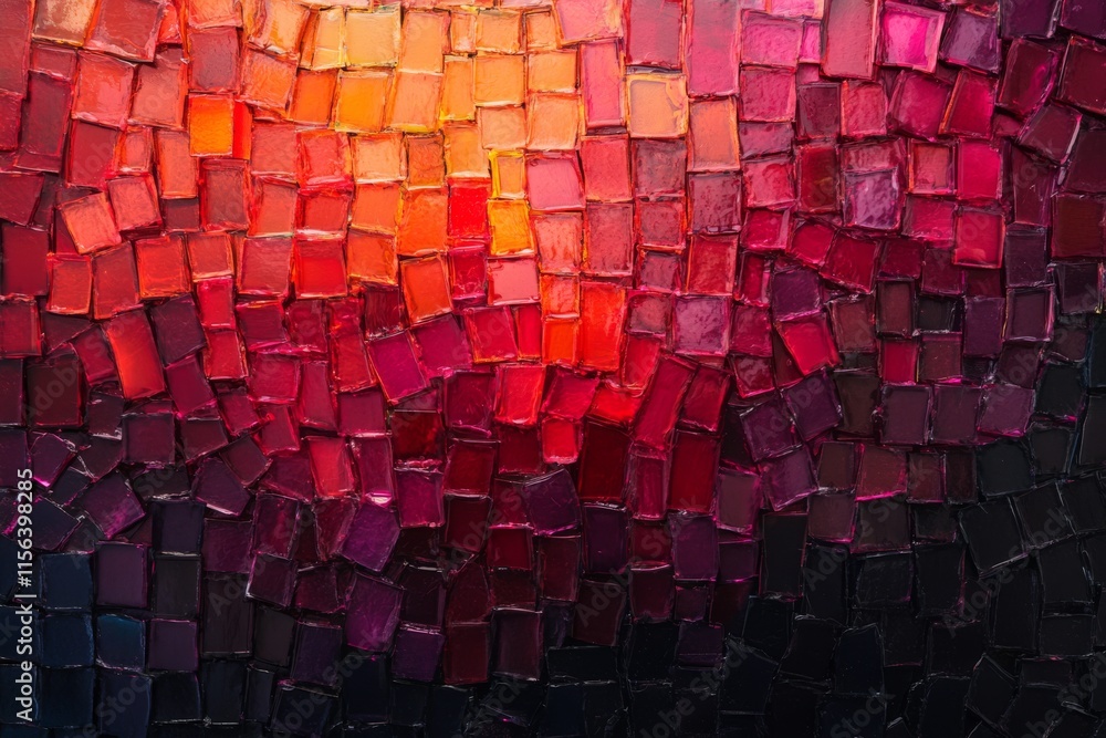 Poster a painting of a red background with squares of different colors. the squares are of different sizes 