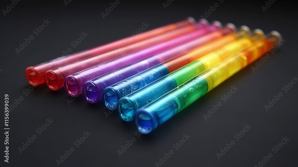 Poster a vibrant array of colorful pens arranged in a row, showcasing a spectrum from red to blue against a