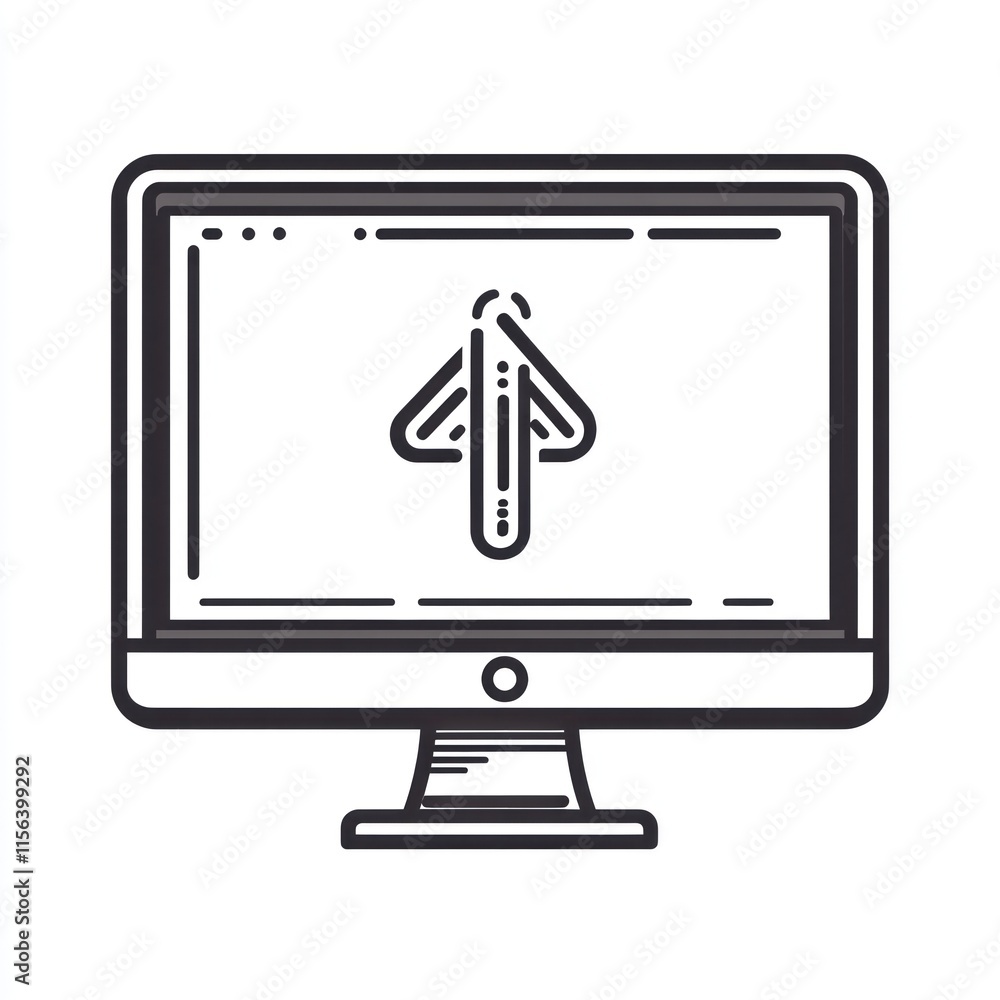 Poster outline computer monitor with upward arrow.