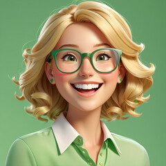 Smiling Blonde Cartoon Character with Green Glasses