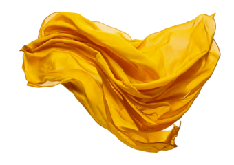 Floating elegant yellow fabric isolated on a transparent or white background