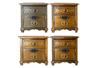 Set Four vintage metal drawer cabinets isolated on a transparent or white background