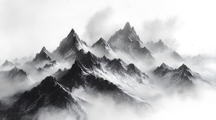 Majestic Snow Capped Mountains Enveloped In Mist