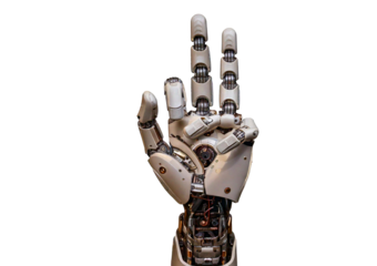 Gesturing robot hand isolated on a transparent or white background