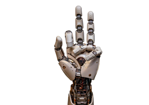 Gesturing robot hand isolated on a transparent or white background
