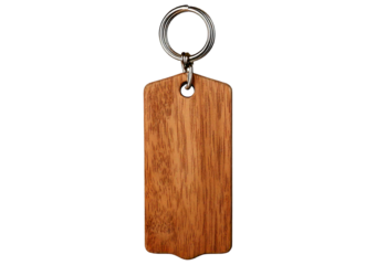 Wooden Keychain Tag with Metal Ring isolated on a transparent or white background